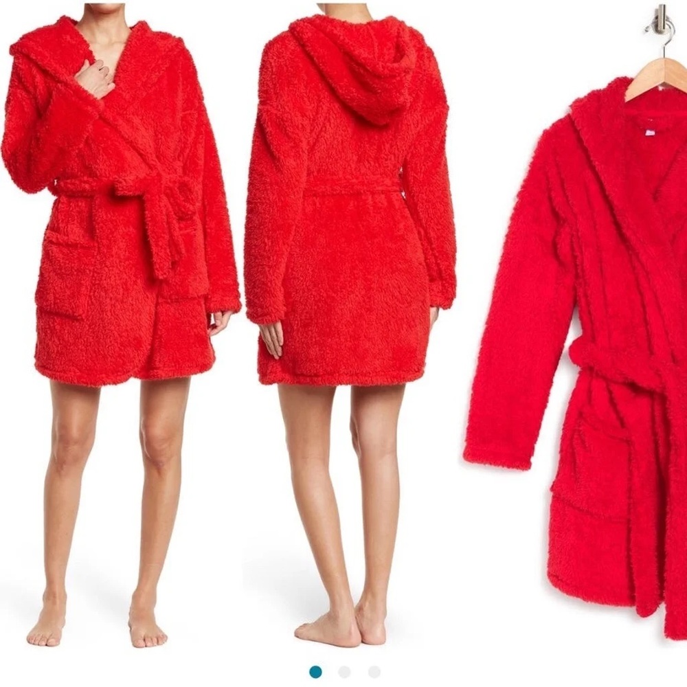 Abound Fluffy Red Hooded Robe